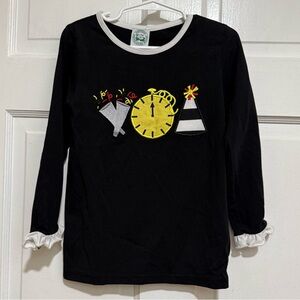 Preppy New Years Eve Size 5 Kids Long Sleeve Shirt Black White Yellow Red Clock